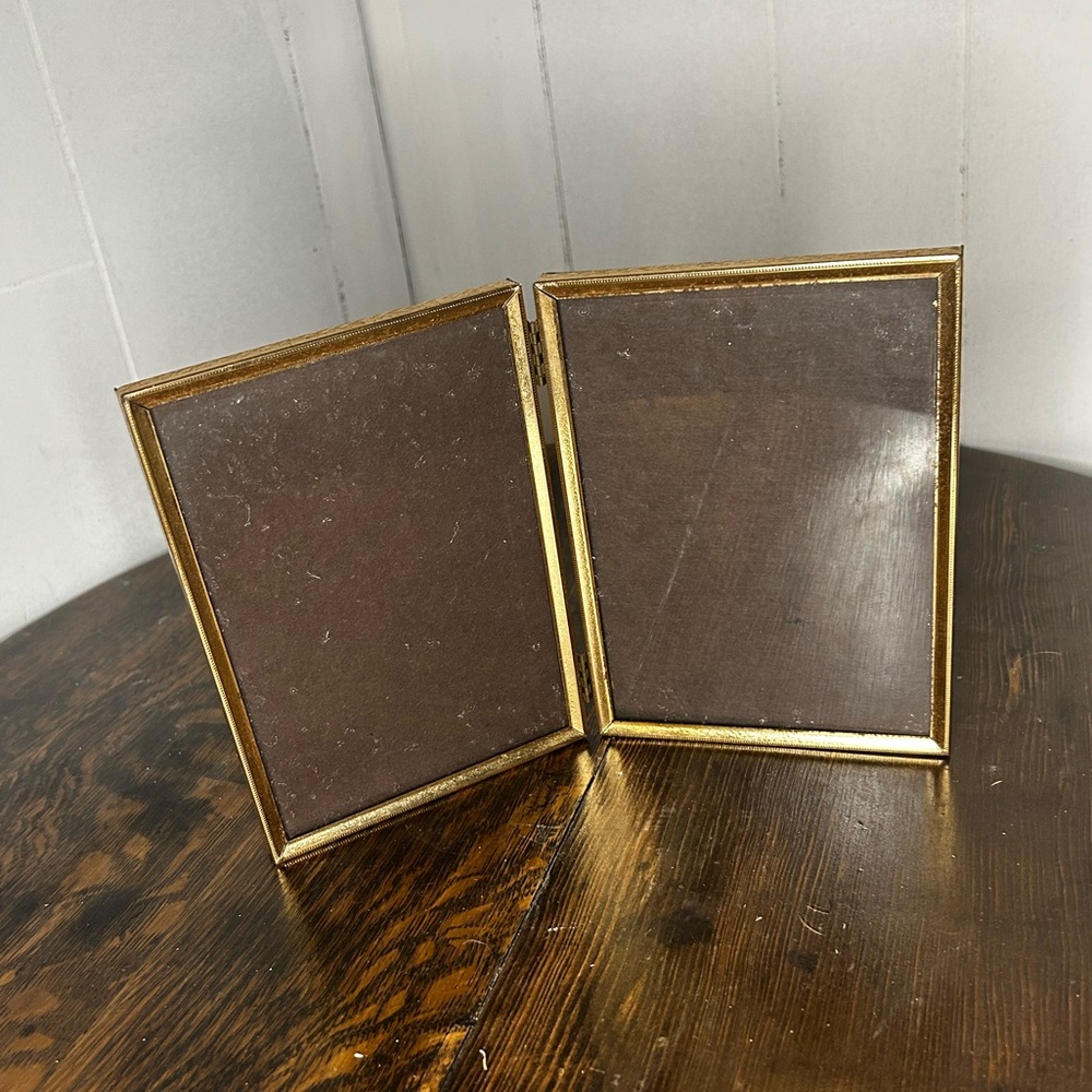 Vintage Gold Brass Double Folding Picture Frames 5x7